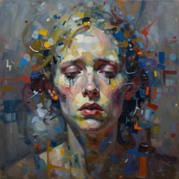 a extremely detailed abstract painting showing fear of loosing sanity, extremely detailed, contemporary art, oil paint, insane detail, brush strokes, dynamic, great color palette