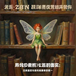 a painting of a tiny fairy flying sitting on a bookshelf, ((((library interior)))), red hair, green dress, symmetrical front facing, concept art by artgerm, alex ross, ruan jia, behance contest winner, vanitas, official art, poster art, concept art