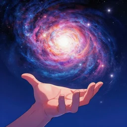 a photo of a hand floating by inio asano, aya takano color style, 4 k, super detailed, night sky, digital art, digital painting, celestial, majestic, colorful