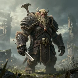 highly detailed elden ring portrait photo of a huge furbolg megalophobia in a scenic dystopian environment, hyperrealistic illustration by william didier - pouget