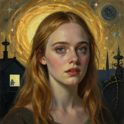 Elle Fanning in the painted world of Ex Machina, head and shoulders masterpiece, apocalypse, golden hour, cosmic horror, artstation, in the style of Andrew Wyeth and Edward Hopper and Bosch, extremely detailed
