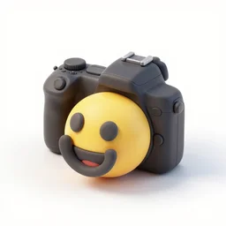 Very tiny DSLR model, iOS emoji, 3D clay render, 4k UHD, octane render, white background, isometric top down left view, diffuse lighting, simplistic