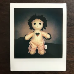 a Polaroid photo of a voodoo doll