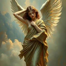 an intricate painting of an artistic pose beautiful angel with an artistic pose, hyper - detailed, covered in fancy silk cloth with klimt motives, octane render, vivid colors, artstation, by jeremy mann, by alphonse mucha, by boris vallejo, by gustav klimt