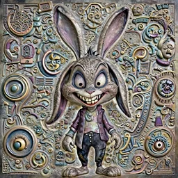 A extremely highly detailed majestic hi-res beautiful, highly detailed head and shoulders portrait of a scary terrifying creepy cartoon rabbit evil smiling standing up wearing pants and a shirt in the style of Walt Disney animation
