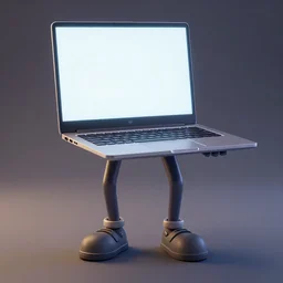 a laptop with human legs, octane render, unreal engine, ultradetailed, stylized as a 3 dimensional render