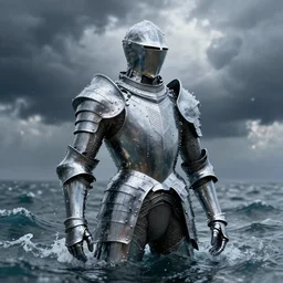 suit of armor, made of water, made of liquid, rising up from ocean, water armor, high detail, high contrast, medium close up portrait, studio lighting, stormy seas, beautiful, bokeh, snowy, storm clouds, god rays, d & d, fantasy, elegant, low key color palette, concept art, roger deakins and greg rutkowski and alphonse mucha