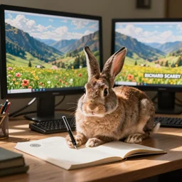 a rabbit writing on a desktop, RICHARD SCARRY