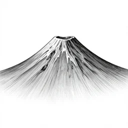 japanese black and white drawing of a volcano