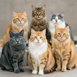 photography of cats of different colors red yellow blue green