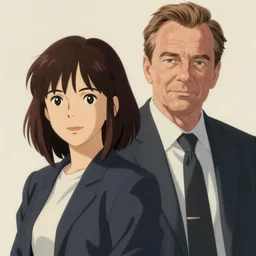 kim wexler and saul goodman, ilustration by hayao miyazaki, extremely detailed, artstation, for aaa game, high quality, adobe ilustrator, behance