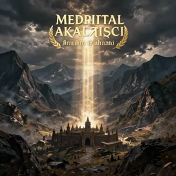 medieval apocalypse, mysterious light, mountains on the background