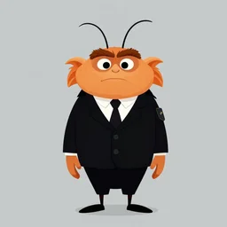 flat 2 d, cockroach character securityguard, black suit tie, head torso legs feet, lorax movie, artstation