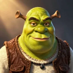 nicolas cage caricature as shrek ogre portrait, dreamworks cgi movie still