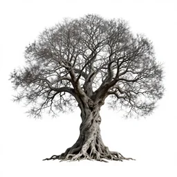 gnarled tree of life on white background with white space around the tree, art by james o barr and albrecht durer, woodblock print, engraved, black and white, vector, vector art