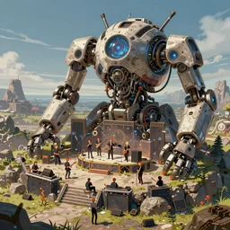 an intricate concept art, illustration, fantasy micro - world of a rock concert band, a large mechanical biomes, ultra photorealistic, ultra sharp, pinterest, artstation, cgsociety, pinterest, digital art, anime colors, style by ivan talavera, hyperrealistic, octane render, 8 k