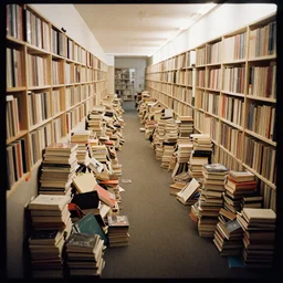 abstract pile of books endless hallway boards of canada nostalgia film soft lighting album cover. no text, no watermark, border