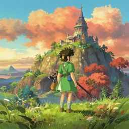 Fantasy adventure artwork by Studio Ghibli, Colorful, breath of the wild color pallet
