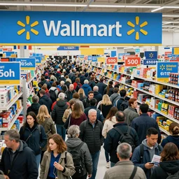 the crowds at the black friday sales at walmart, intricate, highly detailed, sharp focus, art by claude monet