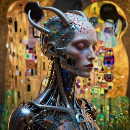 cybernetic demon dreaming with its mind, lsd, circuitry, intricate detail, royo, whealan, giger, klimt, hd, octane render, unreal engine,