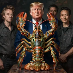 zoological portrait of a human lobster by kuldar leement and ruan jia and brad rigney and micha karcz and brad rigney trump