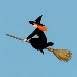 halloween witch riding broom. flying broom. aerial capture. illustrated by edward gorey, escher, tasha tudor