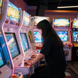 a person inside an arcade