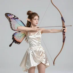 a beautiful elf archer in satin dress with butterfly wings, fantasy art, concept art, trending on artstation