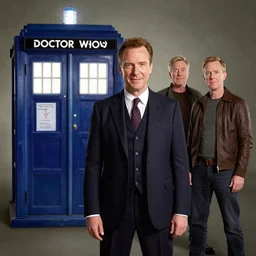 portrait of hugh laurie standing next to the tardis from doctor who, portrait, pixar style, by tristan eaton stanley artgerm and tom bagshaw.