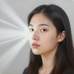 painting portrait of a person with a bright light beam emanating rays of light and totally covering their head, matte painting, masterpiece, by Caravaggio, black and white