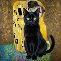 a beautiful painting cyberpunk 8 k uhd a black cat, by gustav klimt and ernst haeckel realistic oil painting