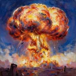 nuclear explosion, abstract, trippy, acrilic paint, brush paint, heavenly atmosphere, paint, ultra detailed, beautiful image, resolution, artstation