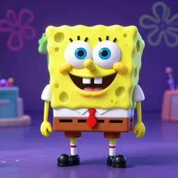 SpongeBob , toxic fluorescent , 3d render, funny , happy