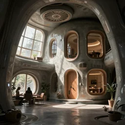interior of a solarpunk dieselpunk house, photo