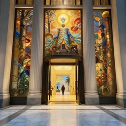 the grand magical entrance, marble floors, art by kotaro chiba, volumetric lighting, epic composition