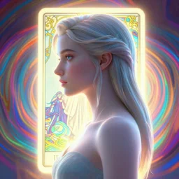 side portrait, imogen poots templar, gloomhaven, soft, smooth, luminescent, art nouveau tarot, backlit glow, colorful swirly ripples, gaudy colors, aesthetic octane render, unreal engine, 8 k, by greg rutkowski, jesper ejsing, rhads, ilya kuvshinov, cushart krenz