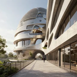 a beautiful ultradetailed rendering of architecture walkway building by buckminster fuller, evil mercury, archdaily, wallpaper, highly detailed, trending on artstation.