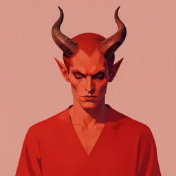 a post - minimalism portrait of maniac evil looking demon with short horns vibrant color scheme, highly detailed, in the style of romanticism, cinematic, artstation, moebius, greg rutkowski