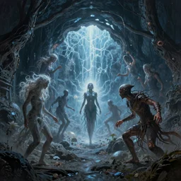 interdimensional beings emerged from a magical portal in the style of artist Edgar Mueller