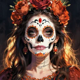 Illustration of a sugar skull day of the dead girl, art by akira toriyama