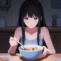 anime girl wired to cereal bowls, y2k design, dramatic lighting