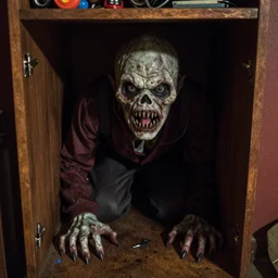 grainy photo of binding of isaac as a creepy monster in a closet, harsh flash