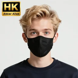 professional digital art of a cute young adult man with blonde messy hair and wide eyes wearing a black face mask and a dark sweatshirt, high quality, HD, 8K, highly detailed, award-winning