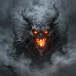 a beautiful terrifying monster of ash and smoke, eyes and mouth glowing like burning embers. beautiful art by michael whelan and greg rutkowski