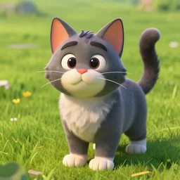 a photo realistic 3d render of an anthropomorphic cat male, in Disney style in the grass
