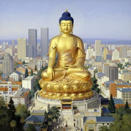 city, buddhism, taoism, painting by greg rutkowski, j. c. leyendecker, artgerm