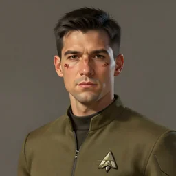 portrait of a man by Greg Rutkowski, he is about 30 years old, he has short black hair in military-style, a straight jaw, he has a scar above one eyebrow, he wears Galactic Alliance military fatigues, Star Wars Expanded Universe, highly detailed portrait, digital painting, artstation, concept art, smooth, sharp foccus ilustration, Artstation HQ