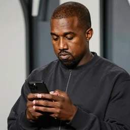 Kanye West checking his phone 4K quality super realistic