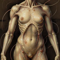 a beautiful surreal illustration of the human body, very thin tendrils, blisters networked with blood vessels, grasping arms, bones, highly detailed, liquid oilpaint, doug chiang, gustave dore, leonardo da vinci, trending on artstation, industry, lucid and intricate, rectilinear, digital art, octane, redshift, vray, 8 k, 6 4 megapixels, zbrush central, behance hd, hypermaximalist, well rendered