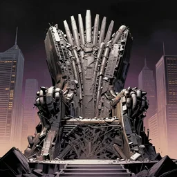 A throne made of ruined skyscrapers. DC Comics. Multiversity. 8K Resolution. Comic Illustration. HD. 16k resolution HD HDR